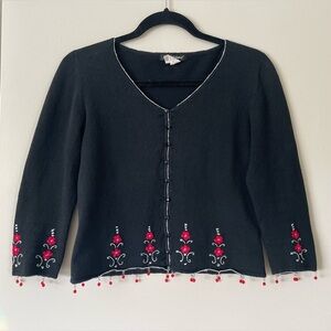 Betsy Johnson Black 90s VTG Chic Y2K Indie Embroidered Bead Cardigan Women Large